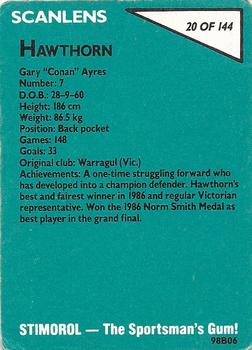 1988 Scanlens VFL #20 Gary Ayres Back